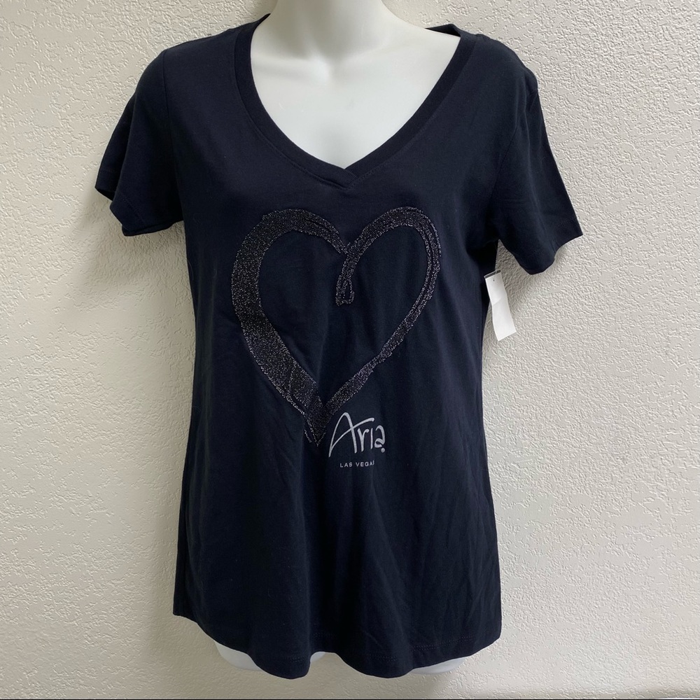 New with tags 
Aria Las Vegas womens black vneck tee‎ tshirt medium